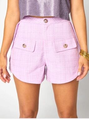 Buddy Love Lavender Pink Tweed High-Waist Shorts